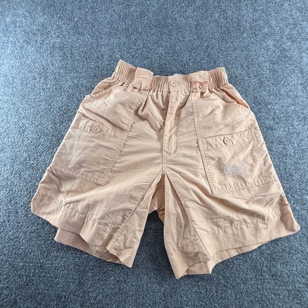 AFTCO Mens Fishing Shorts Peach Size 28 Elastic Waist Utility Pockets M01